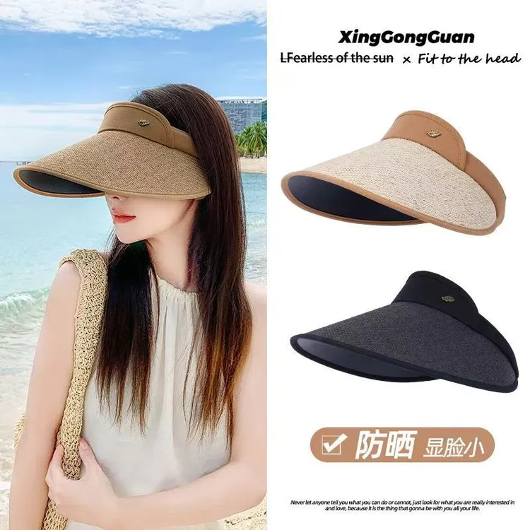 【西藏包邮】大檐草编空顶帽女夏季防紫外线UV无顶防晒帽发箍遮阳帽