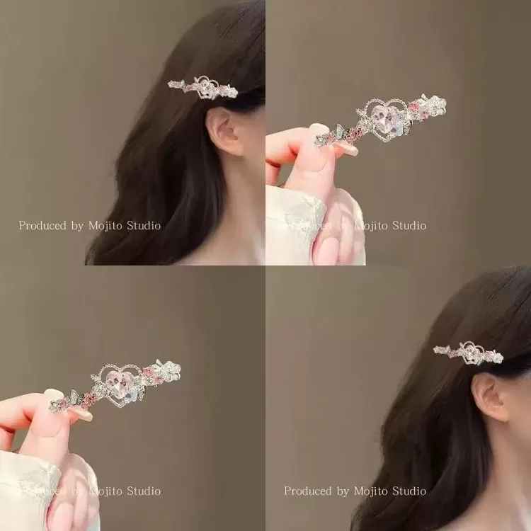 精致甜酷爱心水钻发夹女小众设计感侧边夹刘海碎发夹气质发卡头饰