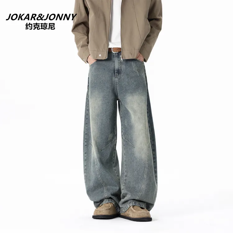 JOKAR&JONNY美式复古牛仔裤男秋季情侣潮牌直筒宽松百搭阔腿长裤