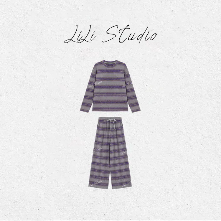 PCNY丨不理理「潮汐纹路」复古条纹慵懒圆领长袖条纹套装