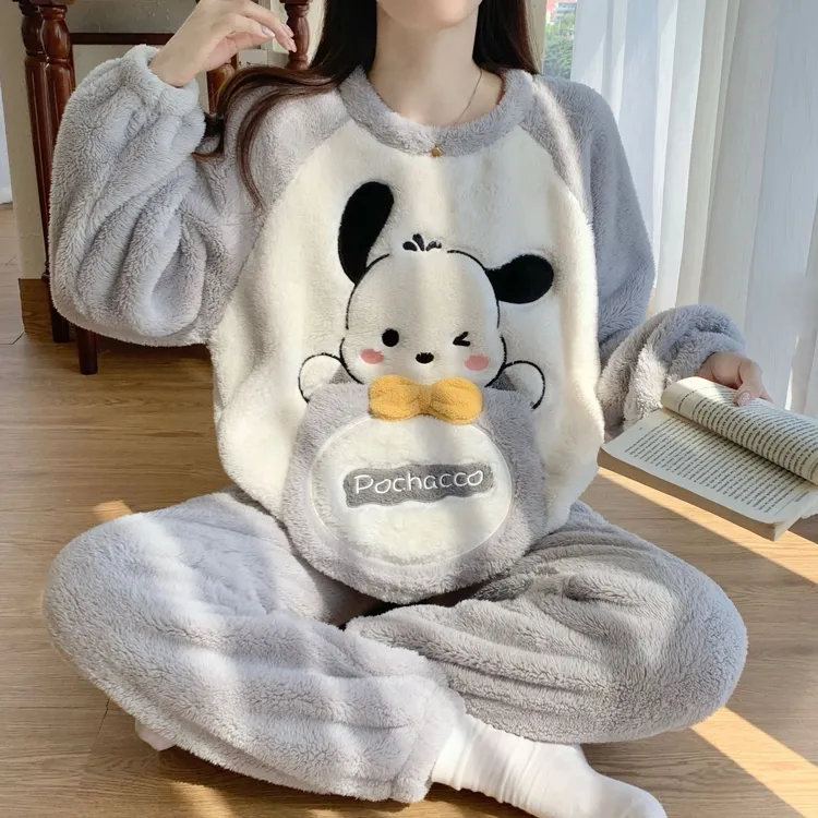200斤大码长毛绒睡衣女秋冬季口袋加厚保暖法兰绒毛茸茸两件套