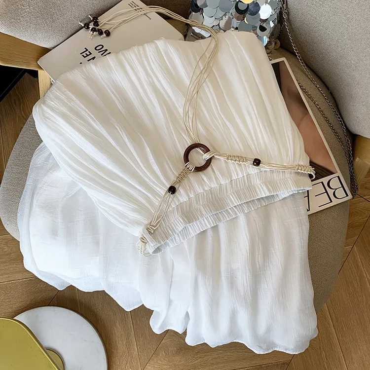 夏季新款白色法式棉麻高腰中长A字显瘦大摆半身裙女气质百搭长裙