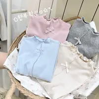 【奶皮子】新款女童木耳边打底衫百搭洋气长袖秋季纯色蝴蝶结上衣