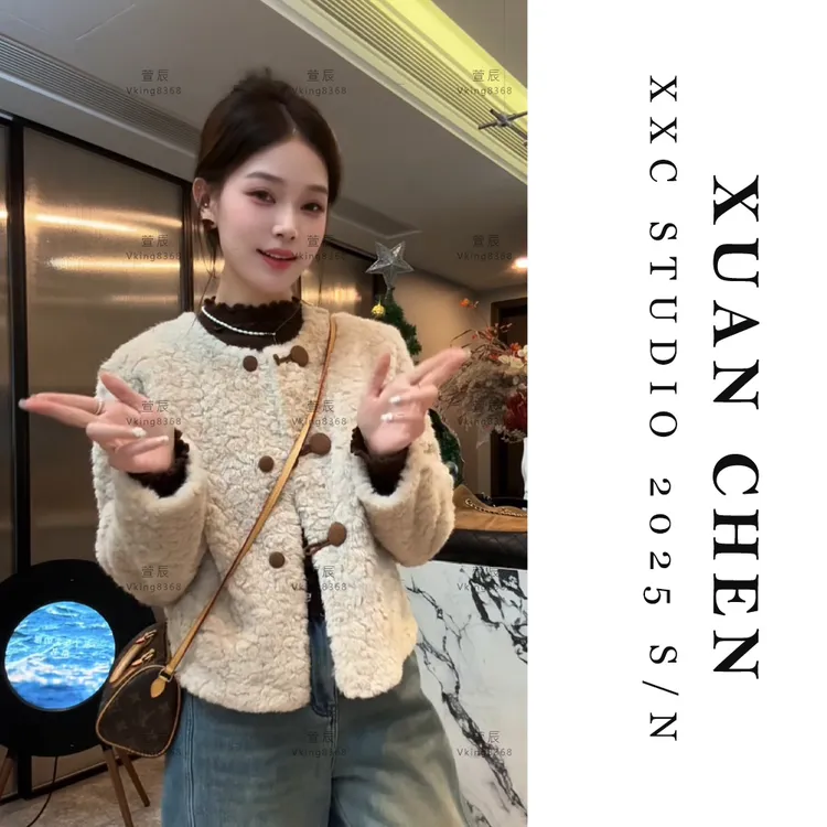 人造皮草 【纽扣信箱】小个子新款毛毛外套洋气外出新款外套#9301