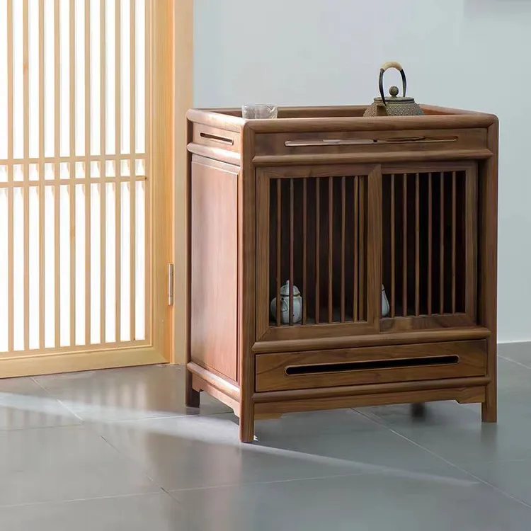 新中式实木茶水柜实木边柜禅意现代简约客厅桌边柜多功能储物家具