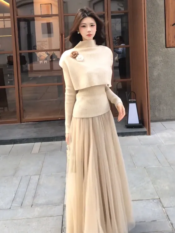 贵气感千金气质女神范巨好看冬季小香风针织衫上衣高腰半身裙套装