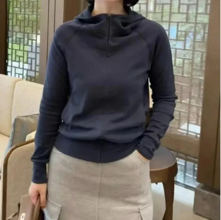 Lulu秋款连帽长袖运动卫衣外套女士百搭宽松休闲显瘦上衣