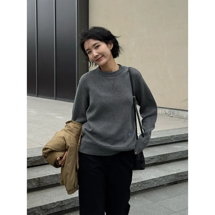 LANGQING 简约圆领纯棉套头休闲打底针织衫46743#