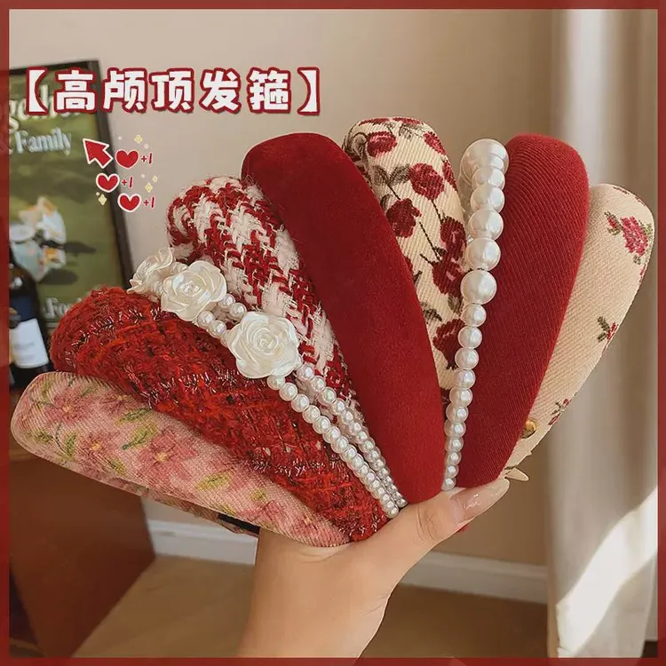 红色港风复古发箍女款秋冬甜美高颅顶头箍高级感发卡压发头饰发饰