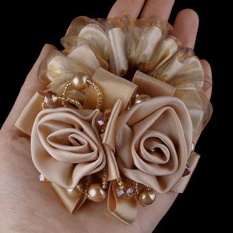 花朵发饰发绳扎发绳不伤皮筋韩式水钻大肠盘发花马尾饰新款