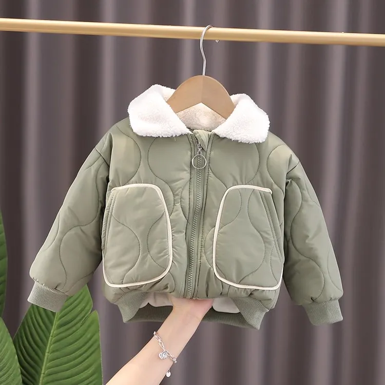 男童冬装棉衣加绒加厚洋气韩版男小童保暖冬季休闲拉链衫夹克上衣