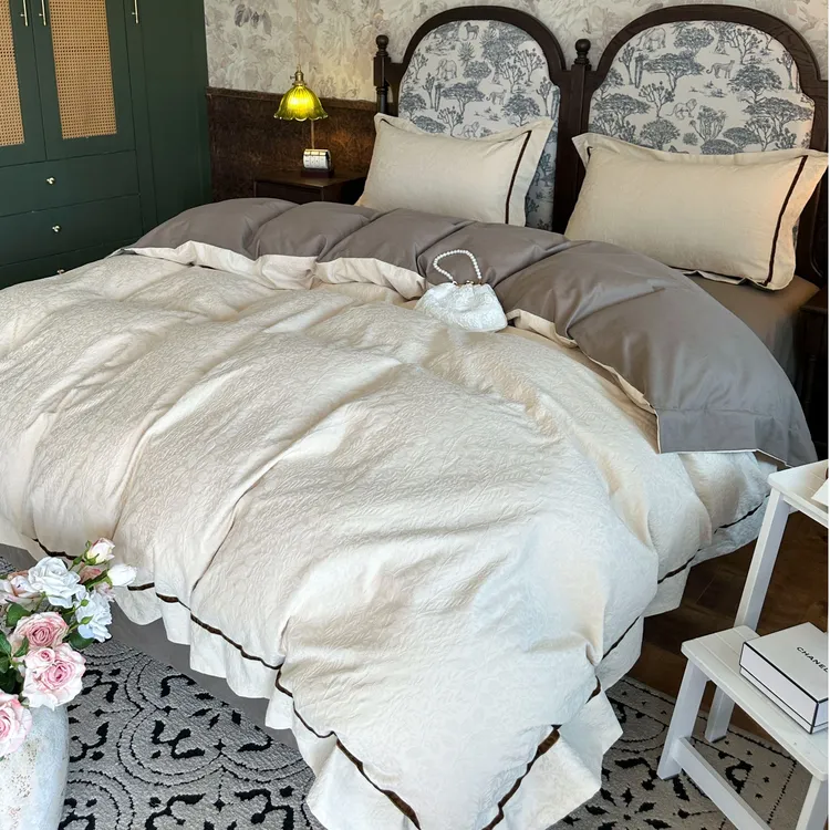宽边25秋冬新品全棉纯棉四件套提花工艺简约风床笠床品磨毛三件套