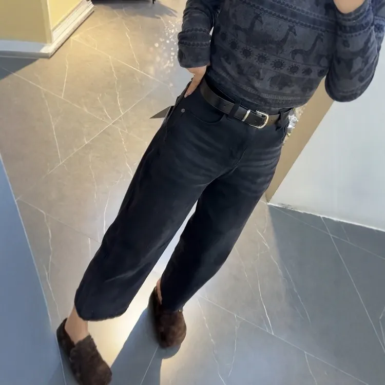 秋季新款复古百搭无弹直筒牛仔裤大码女装高腰宽松显瘦遮胯阔腿裤