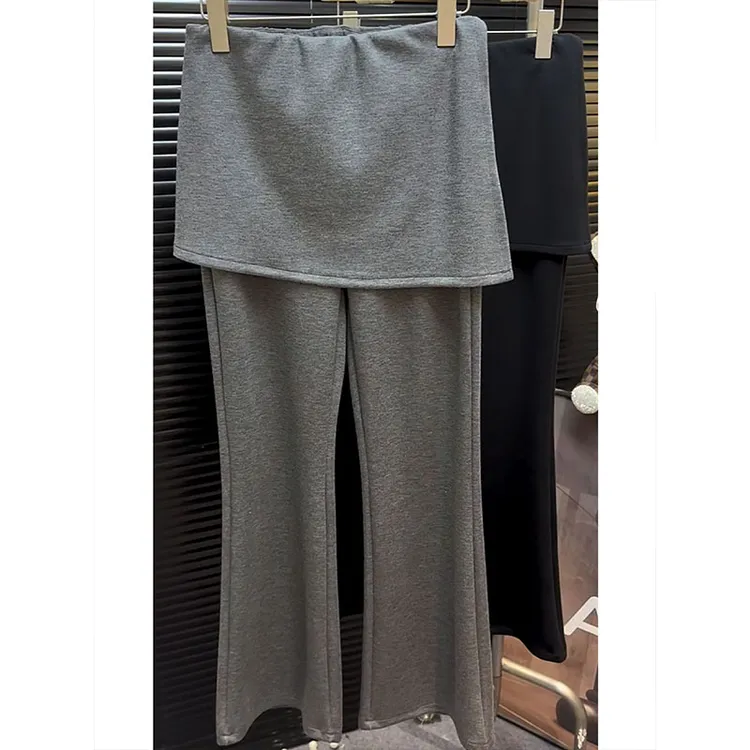 显瘦设计感2025年春秋新松紧腰高腰假两件设计款遮胯女微喇裤