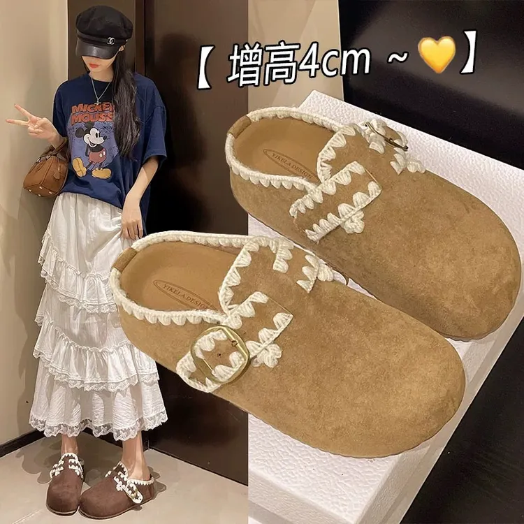 爆款厚底内增高包头拖鞋女外穿2025新款秋季配裙子复古勃肯半拖鞋