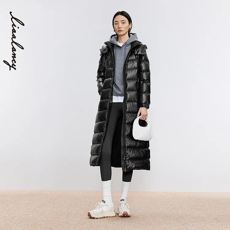 粉丝专享【90白鹅绒】LANCY/朗姿2024冬新款亮面超长款连帽显瘦女