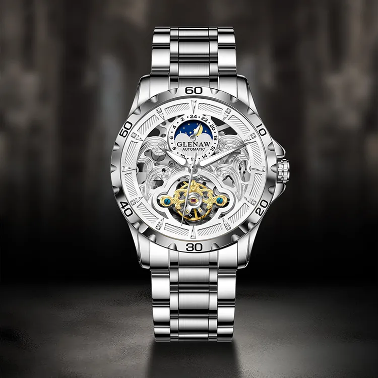 2025年新款简约商务男士全自动机械手表陀飞轮夜光防水大表盘腕表