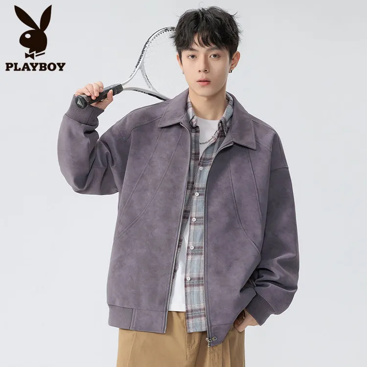 花花公子复古美拉德皮夹克男2025春季新款美式皮衣潮宽松休闲外套
