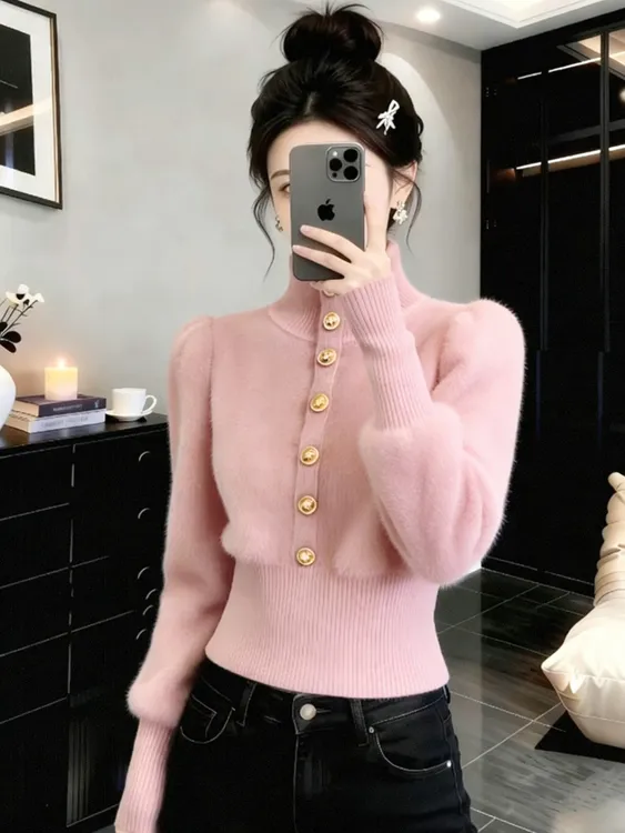 粉色新年毛衣女冬季爆款时髦名媛高级感气质收腰小香风针织上衣潮