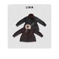 LIXIA【齐柏林】复古欧美风美丽奴毛领油蜡绵羊皮白鹅绒皮衣-D9932