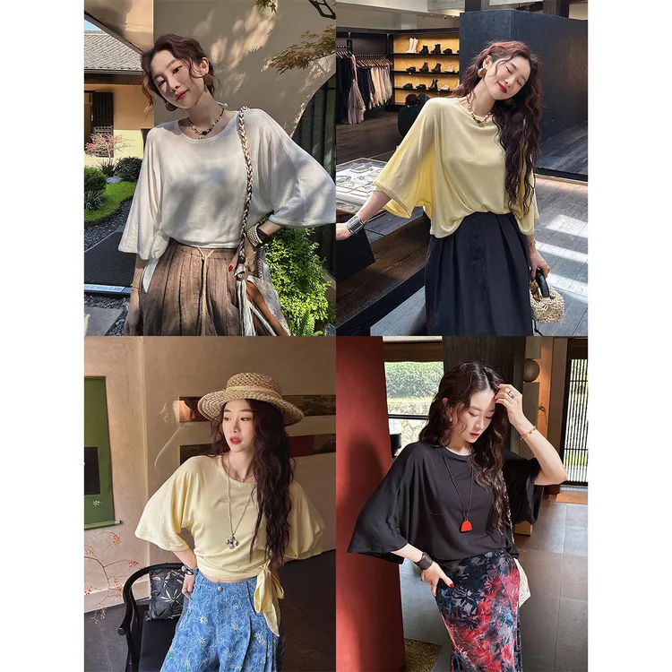 三吉黑花【南歌】天丝羊毛短袖T恤上衣2025初夏穿搭今年流行打底