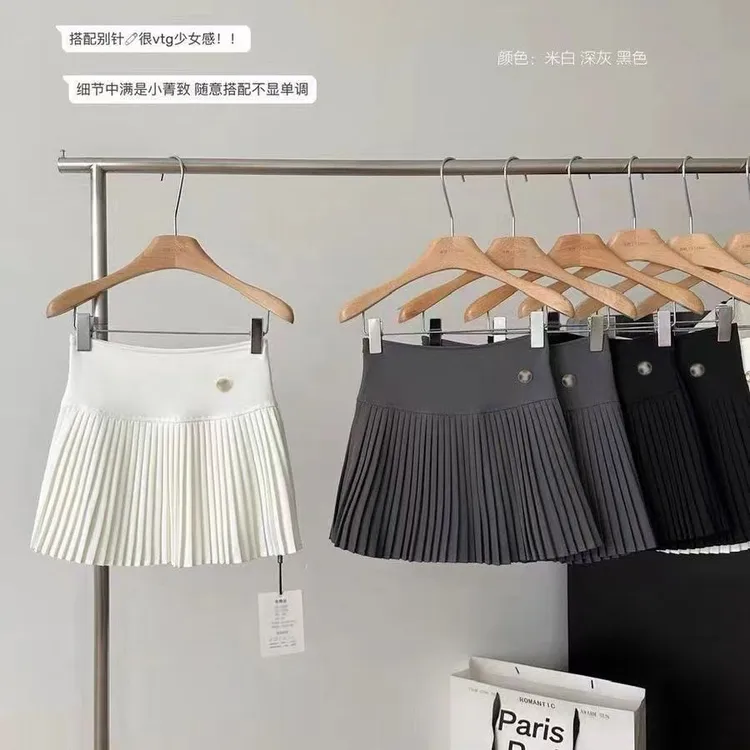 西装料白色百褶半身裙女夏季2025新款气质高腰显瘦防走光a字短裙