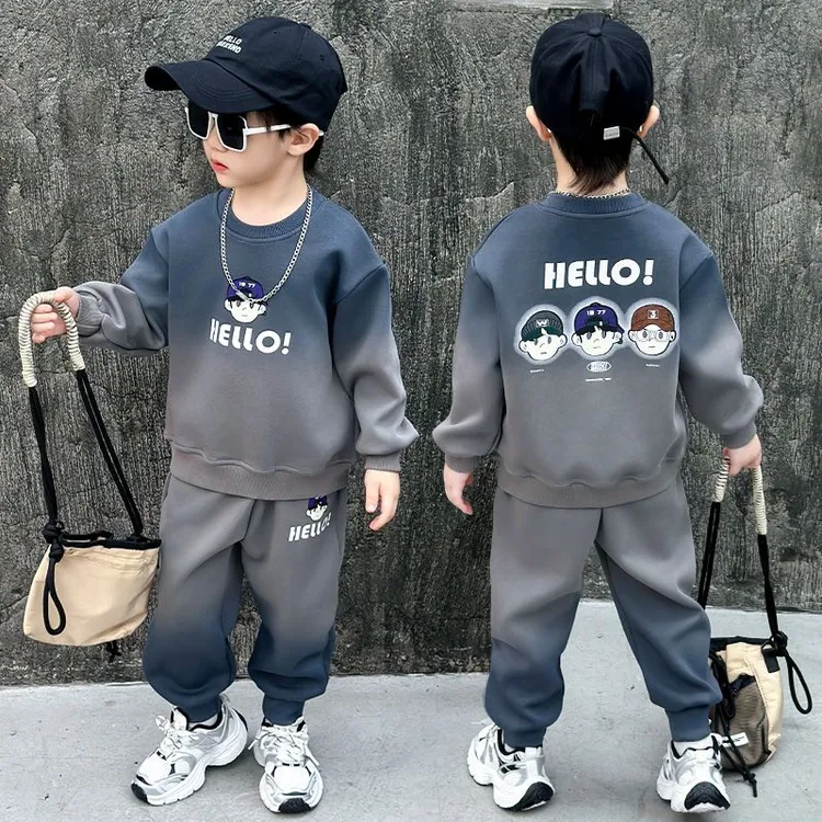 小中童春秋季卫衣运动服男孩帅气渐变2025新款儿童装男童春装套装