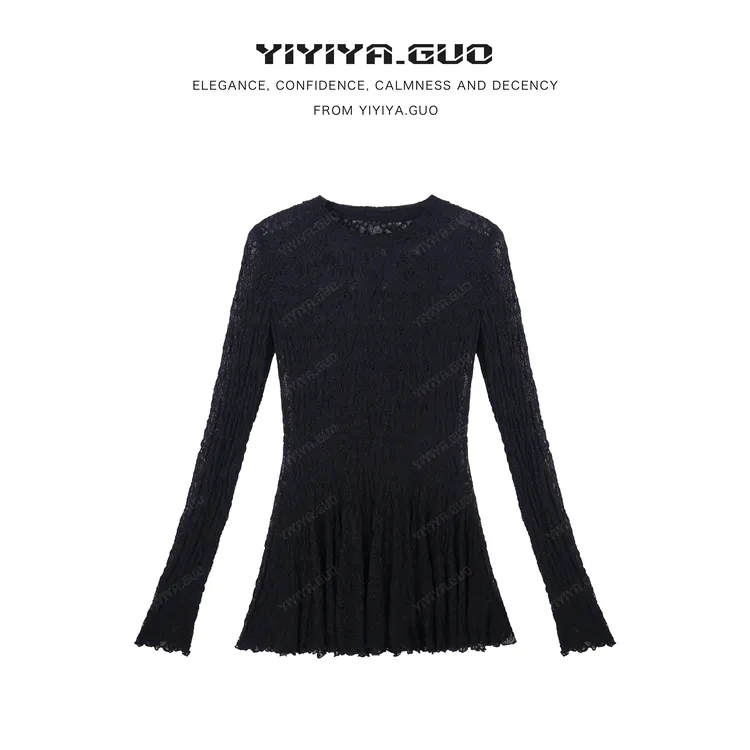 yiyiya.Guo艺艺吖【慕雨】修身弹力肤感抗皱长袖圆领上衣2819SS52