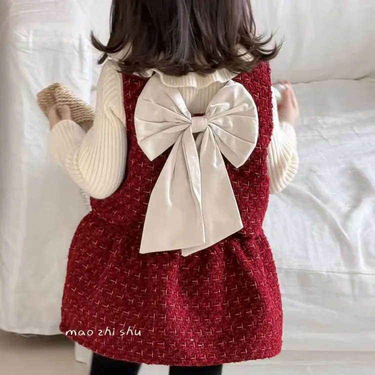 A字裙纯色A类蓬蓬裙女蝴蝶连衣裙公主裙宝宝童装