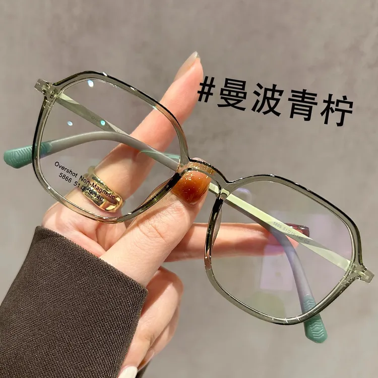 曼波青柠绿眼镜女超轻9克钛架近视可配度数多边形素颜眼睛镜框架