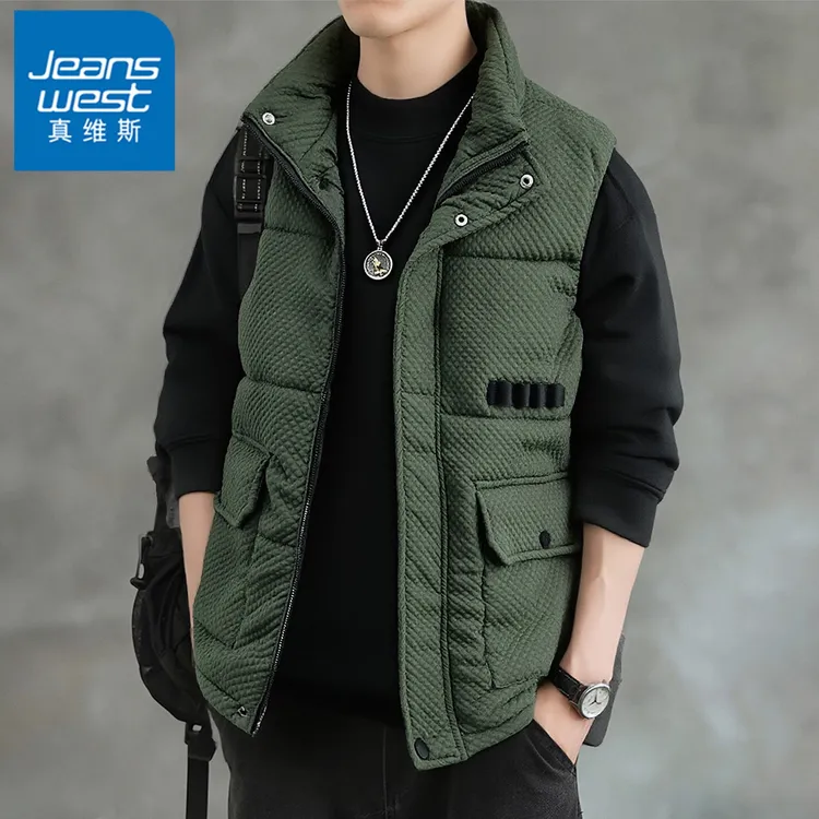 真维斯工装棉马甲男士美式潮流宽松立领款背心秋冬季加厚保暖外套