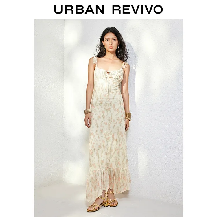 【钟楚曦联名款】UR2025秋季新款女度假风修身连衣裙UYL750112