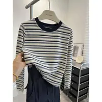 长袖~「美式复古条纹」男女同款纯棉长袖打底衫学院风上衣25097