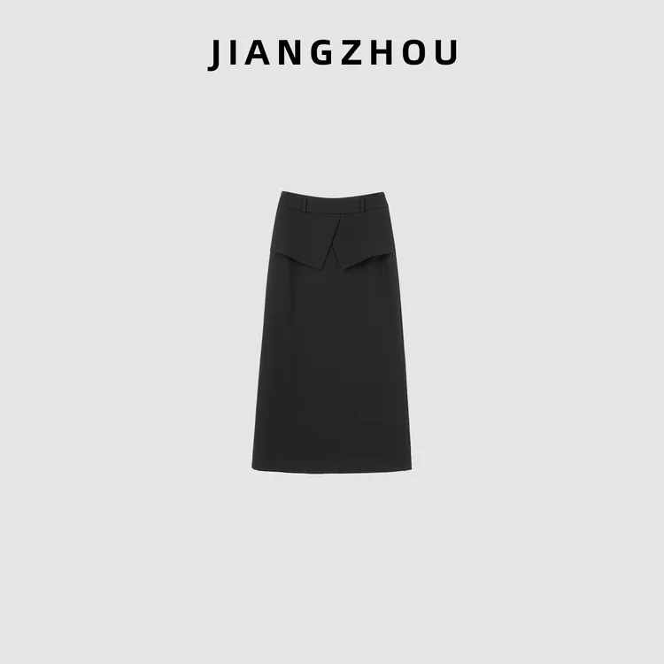 江洲【独道】秋冬新款时尚百搭知性风后开叉简约中长款女装半身裙子