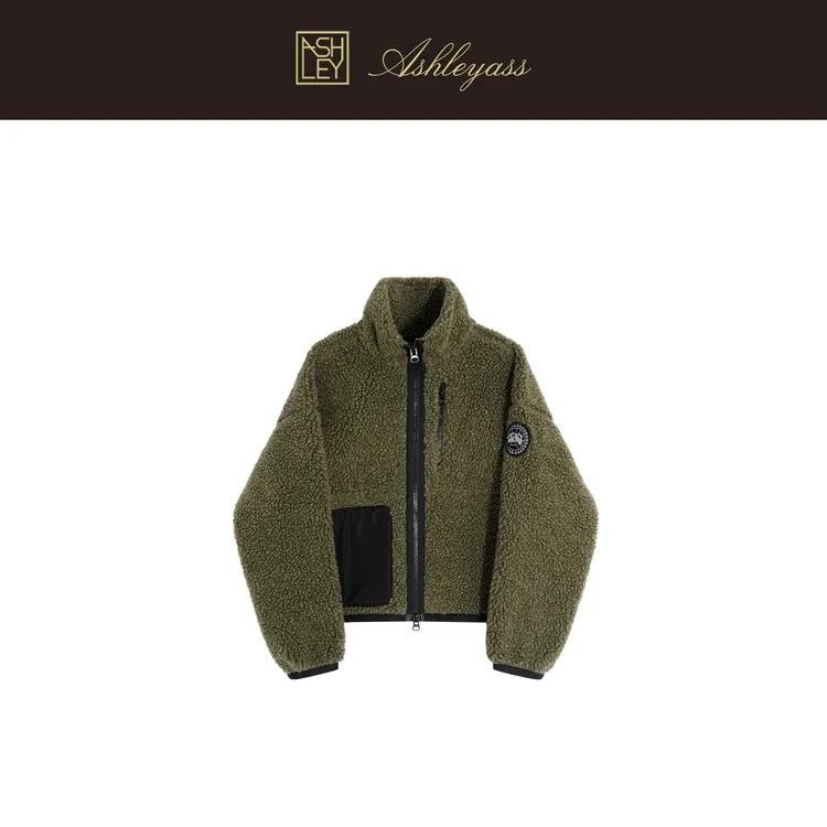 【ASHLEYASS】“羊羔毛徽章颗粒”立领金属拉链口袋外套LSS251574W