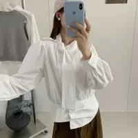 C/26761 韩系简约别致飘带收腰不规则扣子小衫 9-29