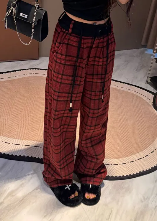 李馨儿【格莱格子裤】休闲裤直筒时尚宽松亲肤感韩版洋气休闲裤百搭