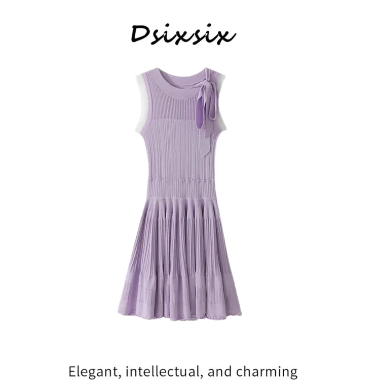 YeahMe-【窈窕一方】夏季新款法式气质无袖针织收腰连衣裙女装