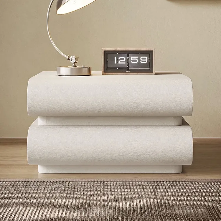 月半床头现代简约奶油风柜2025法式皮质极简智能白色床边柜收纳柜