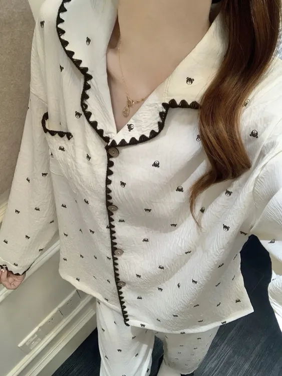 韩系小熊春秋季睡衣女春夏甜美长袖长裤云朵棉外穿家居服套装新款