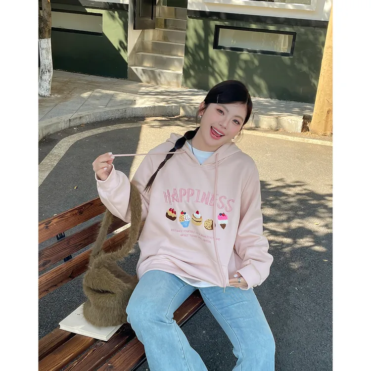 2025新款超好看独特漂亮上衣胖mm大码女装秋冬款美式正肩卫衣0341