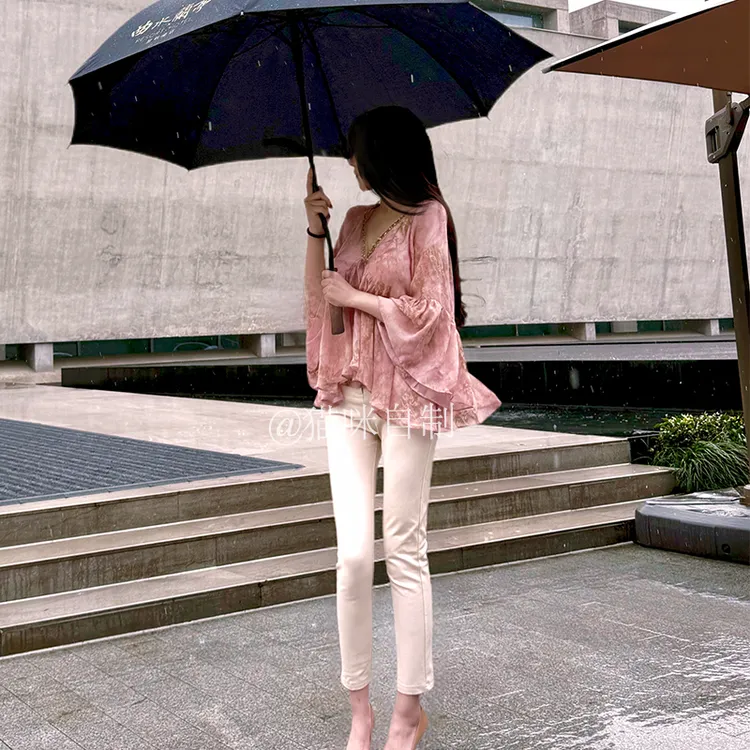 猫咪自制【桃夭粉绡】柔弱无骨氛围感韩系千金古早风清冷仙气上衣女