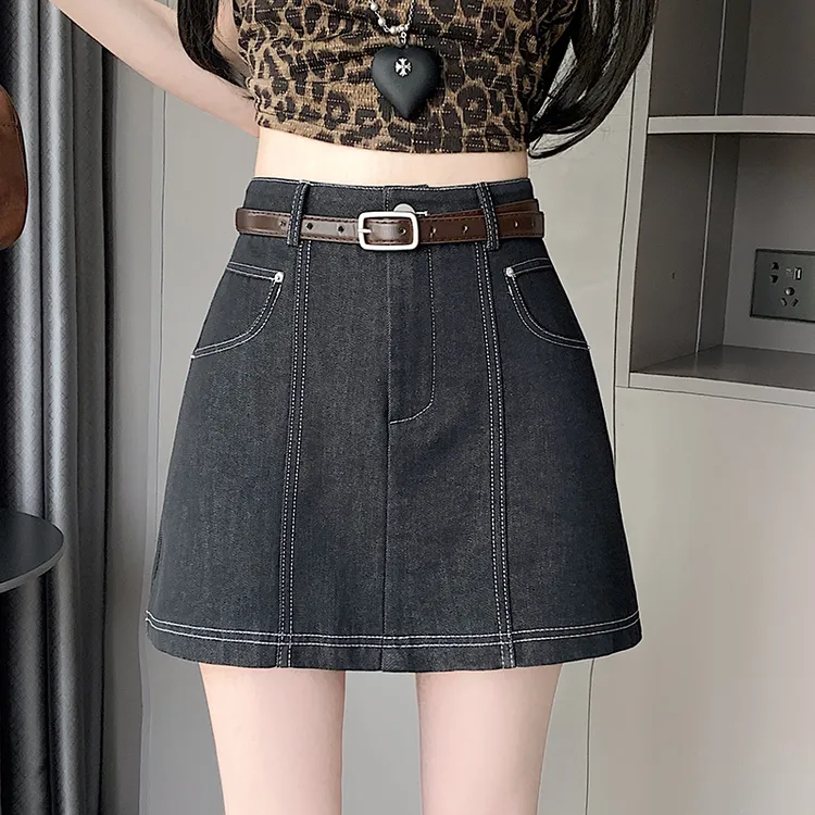 复古牛仔半身裙女夏季2025新款小个子高腰显瘦防走光a字包臀短裙