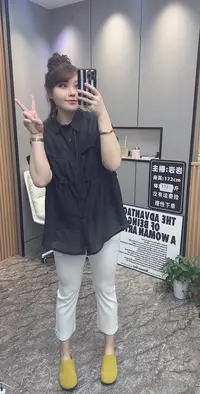 岩岩家双层收腰后背显瘦女上衣978款