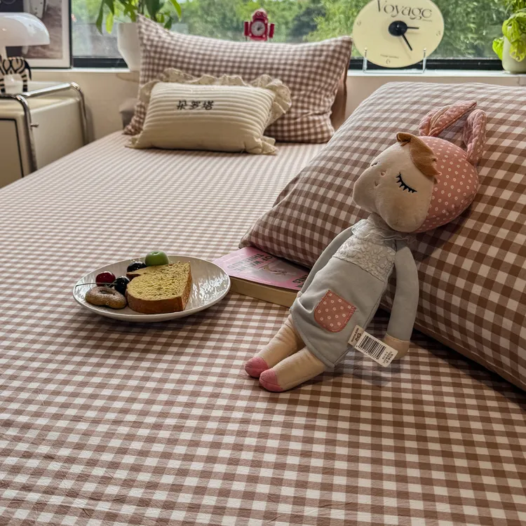 A类母婴级北欧条纹床笠床单单件纯棉100%全棉2025新款床垫保护罩