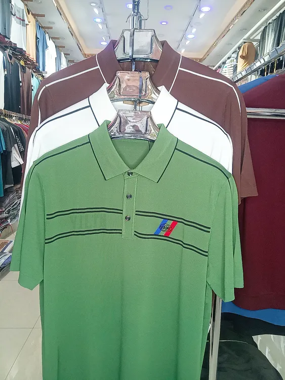 短袖男常规款美式休闲夏季衫休闲百搭针织绿色翻领条纹男款上衣