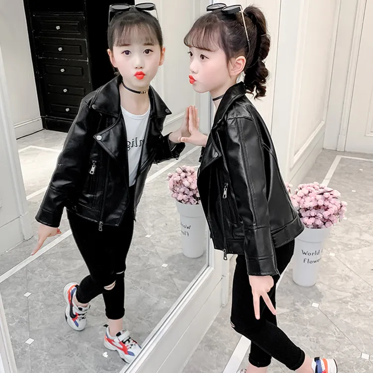 女童皮衣春秋装外套2025儿童小女孩宝宝时髦洋气韩版PU皮夹克加绒