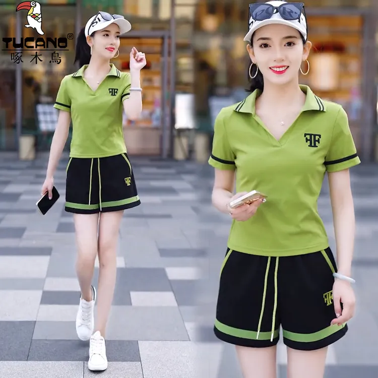 啄木鸟纯棉短袖短裤套装女气质减龄夏季新款宽松显瘦设计感两件套