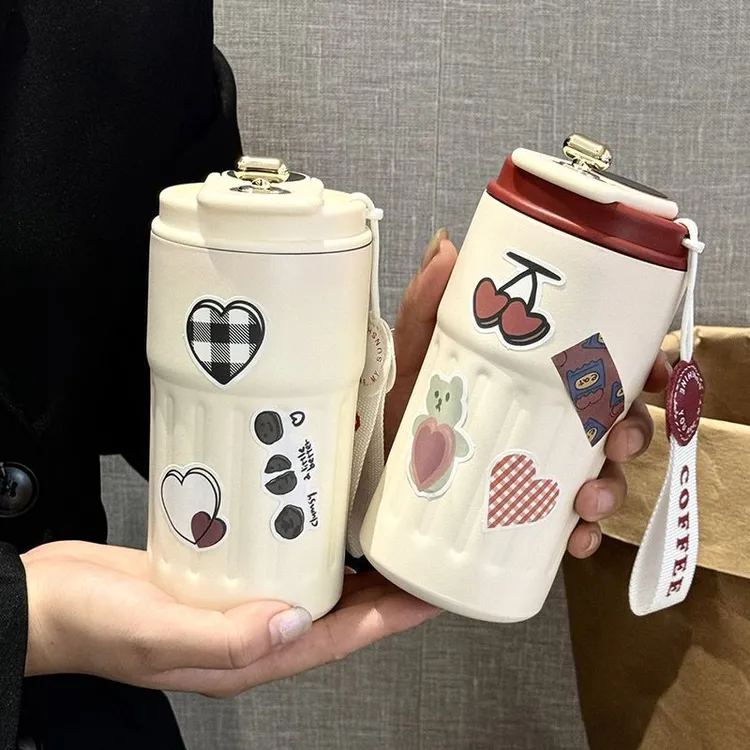 新款便携萌趣卡通吸管杯高颜值双层保温咖啡杯耐热316材质学生潮