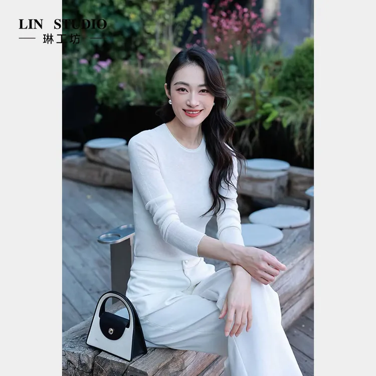 【山羊绒+桑蚕丝】琳工坊“初木”白色针织衫气质百搭显瘦唐琳设计师